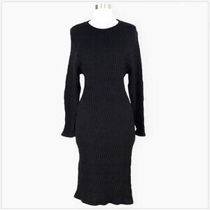 J. Peterman Company Black Textured Weave Wool Knit Dolman Sleeve Sweater Dress S